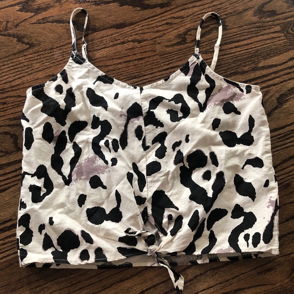 Mo:vint linen front knot Leopard tank top - Picture 5 of 10